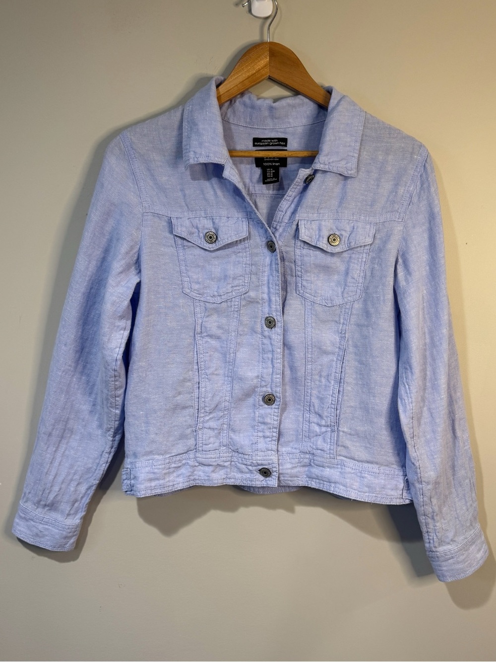 Jones New York Blue European Linen Flax Lightweight Button Up Jacket Coastal M